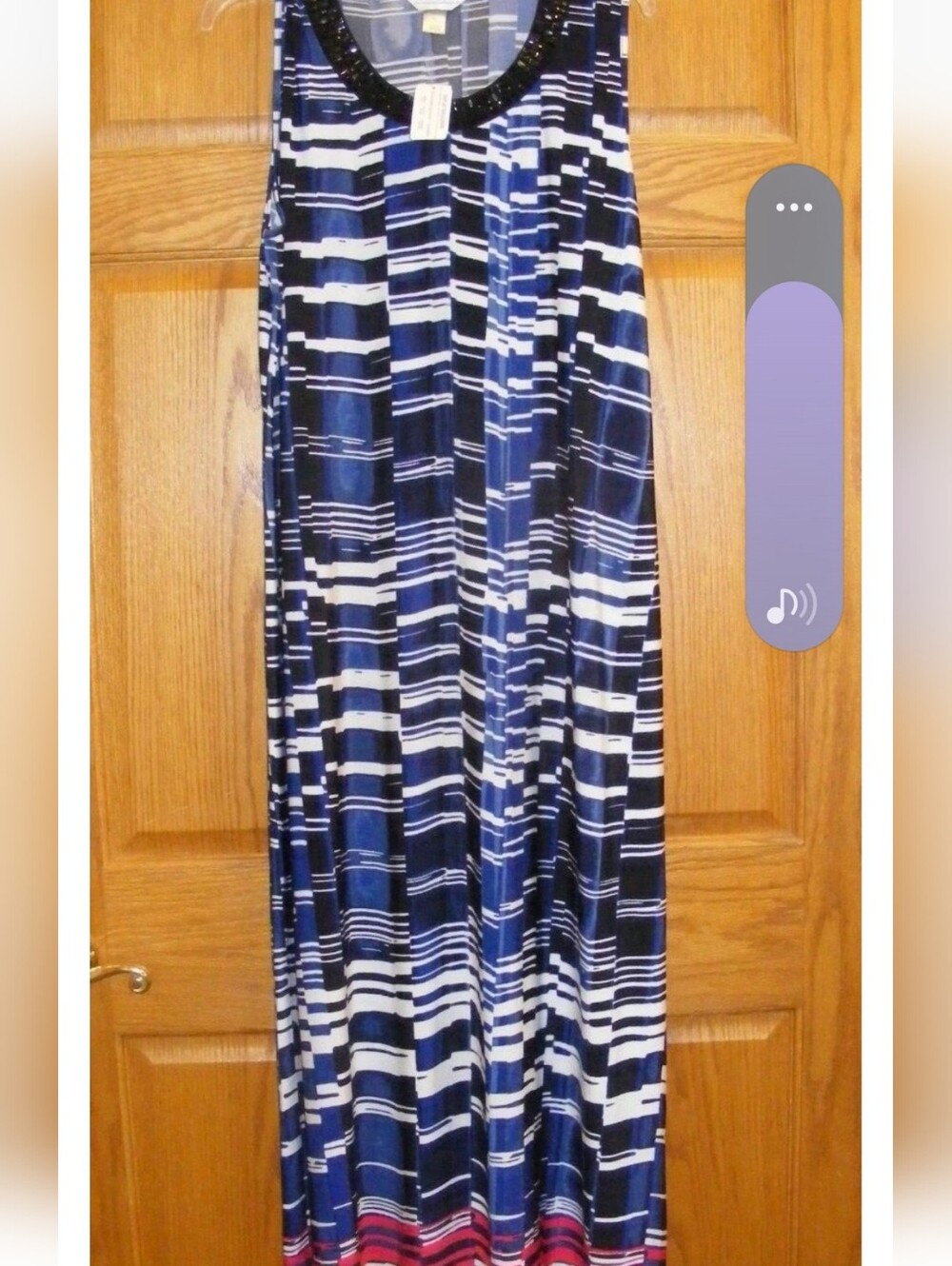 CHRISTOPHER BANKS-LONG SLEEVELESS DRESS- Red/White/Navy XLRG-BEADED COLLAR *NEW*